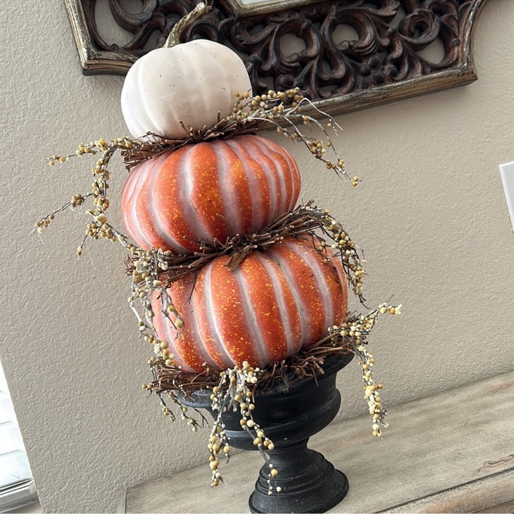 Fall Harvest Autumn Rustic Farmhouse Stacked Pumpkin Topiary